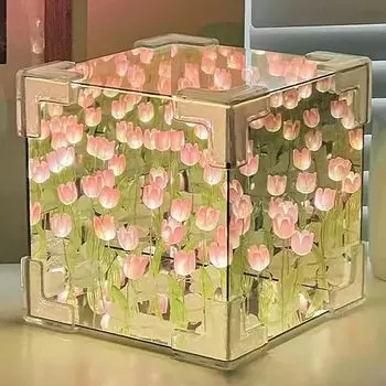 2025 Творческий DIY Тюльпан Цветок Морской Куб Трехмерный Маленький Ночной Светильник Материал Пакет для Подруги Пары Подруг розовый