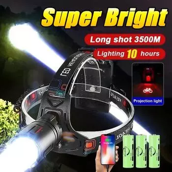 2025 Ультра мощный светодиодный налобный фонарь, супер яркий налобный фонарь с дальним светом, перезаряжаемый через USB, для рыбалки и охоты Kit A