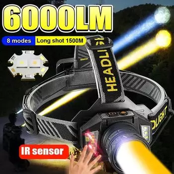 2025 Ультрамощный 2*светодиодный налобный фонарь с высокой мощностью, перезаряжаемый прожектор со встроенным аккумулятором, фонарь для охоты на большие расстояния