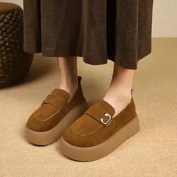2025 Уличная обувь Женские мокасины Женские туфли на высоком каблуке Повседневные туфли-лодочки на платформе Женские металлические украшения Слипоны Швейные туфли Женские 35 бежевый