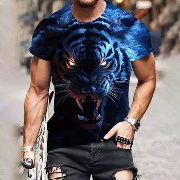2025 уличная одежда с 3D-принтом властный тигр персонализированная дышащая свободная с короткими рукавами повседневная футболка для мужчин S
