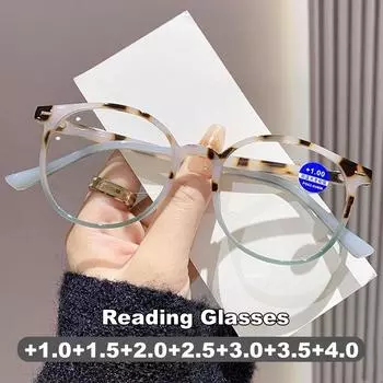 2025 унисекс модные очки для чтения в круглой оправе анти-синий свет пресбиопия винтажные сверхлегкие очки для дальнего зрения для мужчин и женщин +100 оранжевый