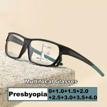 2025 Унисекс Прогрессивные Мультифокальные Очки Для Чтения Винтажные Квадратные Спортивные Пресбиопия Мужчины Женщины Анти-Синие Очки Для Дальнозоркости 0 черный серый