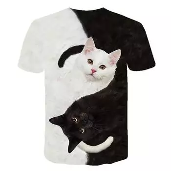 2025 Unisex s And WoUnisex s Double Cat Printed T-shirt, 3d Printed Short Sleeve T-shirt, Xxs-6xl XL