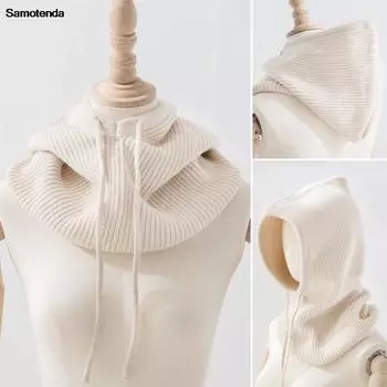 2025 унисекс вязаный головной убор из искусственного кашемира с капюшоном и воротником-стойкой, шапка-бини на шнурке для мужчин и женщин, регулируемая эластичная шапка One Size красный