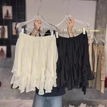 2025 Узкая юбка с асимметричным кружевом и высокой талией - Ранняя осень S recommended for 85-95 jin абрикосовый