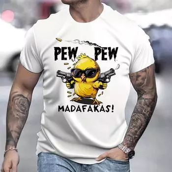 2025 Веселая желтая футболка с графическим принтом в виде мультяшной утки, повседневная уличная мужская футболка с коротким рукавом, модная мужская футболка с круглым вырезом S