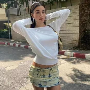 2025, Весенняя новинка, Стиль Spicy Girl, Белая без бретелек, Футболка-пуловер, Женская, Свободная повседневная, Тонкая, Универсальные топы S белый