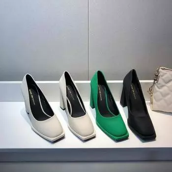 2025 Весна Дизайнерские Женские Туфли-Лодочки Модные Неглубокие Туфли Без Застежек Женские Комфортные Туфли На Высоком Каблуке Офисные Дамы 34 бежевый