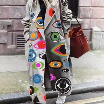 2025 Весна Европейское и Американское Свободное Хлопковое Шерстяное Женское Пальто Круглый Вырез С Принтом Medium