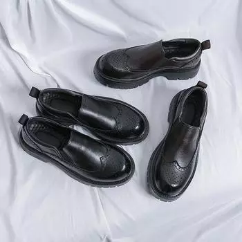 2025 Весна и Осень Brock Flower Craft Повседневная Кожаная Обувь Мужская Трендовая Деловая Рабочая Обувь 38 чёрный
