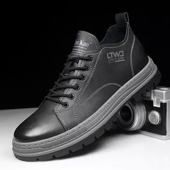 2025 Весна и Осень Мужская Повседневная Кожаная Обувь Мужские Тонкие Мужские Ботинки Челси Низкие Короткие Ботинки Martin 8033 38 чёрный