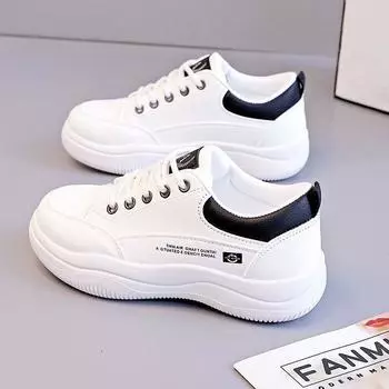 2025 Весна и осень Новые кожаные белые туфли женские корейские версии универсальные женские туфли удобные студенческие кроссовки для бега Q820 35