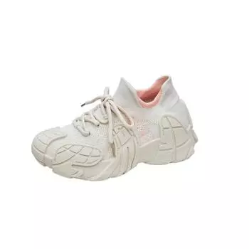 2025 Весна и осень Новые кроссовки на толстой подошве Женские кроссовки на шнуровке с противоскользящим плетением Универсальные кроссовки для бега на открытом воздухе для женщин 35 чёрный