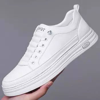 2025 Весна и осень Новые мужские повседневные кожаные туфли ручной работы онлайн Мужские молодежные универсальные туфли для сноуборда Белые туфли 2603 38 белый