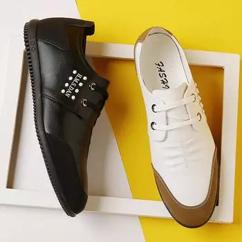 2025 Весна и осень Новые мужские повседневные кожаные туфли Мужские молодежные универсальные белые туфли из мягкой кожи Туфли на мягкой подошве 3367 38 чёрный
