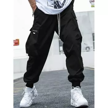 2025 Весна и осень Новые мужские рабочие брюки большого размера Японские повседневные брюки с несколькими карманами Свободные облегающие штаны S чёрный