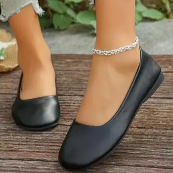 2025 Весна и Осень Новые Туфли с Круглым Носком, Толстый Каблук, Глубокий Вырез, Удобные Женские Туфли на Четыре Сезона 36 чёрный