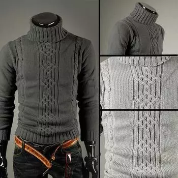 2025 Весна и осень Новый европейский и американский мужской толстый свитер с высоким воротником Молодежный длинный рукав теплый модный вязаный свитер мужской топ M хаки
