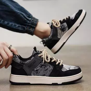 2025 Весна и осень Новый гонконгский стиль ретро универсальный национальный прилив досуг спорт ниша дизайн масляная живопись мужская обувь 39 розовый