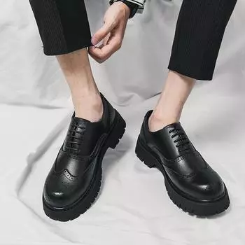 2025 Весна и Осень Повседневная Кожаная Обувь Brock Мужская Деловая Туфли Среднего Возраста Зеркальная Матовая Платформа Молодежная Обувь 38