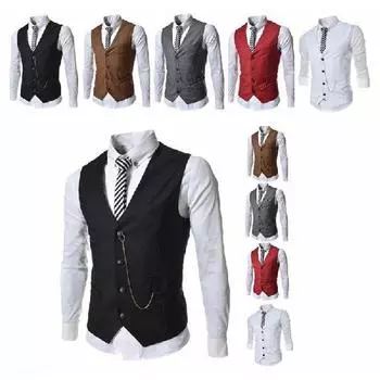 2025 Весна и Осень Зима Новый мужской металлический цепной утягивающий деловой жилет, повседневный жилет, жилет для костюма M белый