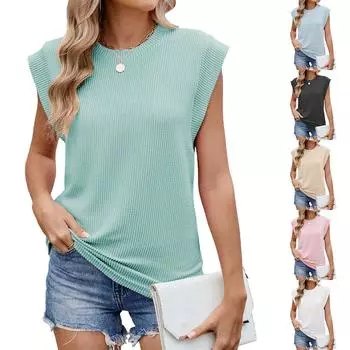 2025 Весна/лето 2025 круглый вырез однотонный женский свободный топ с короткими рукавами футболка жилет S белый