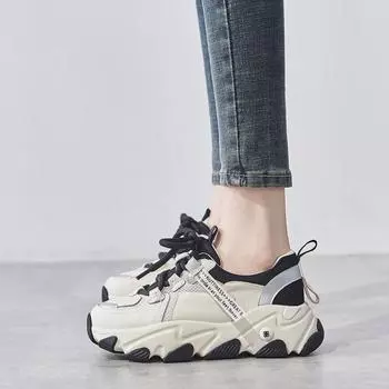 2025 Весна Лето Кроссовки Clunky Женские Кроссовки Сетчатые Брендовые Женские Модные Кроссовки Дышащие Плоские Нескользящие Толстая Подошва 3 см 35 чёрный
