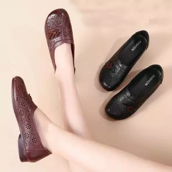 2025 Весна Лето Лоферы Женская Повседневная Обувь Дышащие Отверстия Мягкие Плоские Нескользящие Туфли Для Мам Классические Черные Красные Большие Размеры 41 36 чёрный