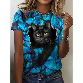 2025 Весна/Лето Новая футболка свободного кроя с круглым вырезом и коротким рукавом с буквенным принтом S