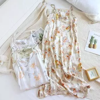 2025 Весна/Лето Новая женская юбка-слинг 100% вискозное волокно Спящая юбка с принтом Спящая юбка Сексуальное домашнее платье для женщин M