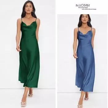 2025 Весна/Лето Новое Атласное Бретелька Глубокий V-образный вырез Утягивающее Модное Однотонное Платье XS белый