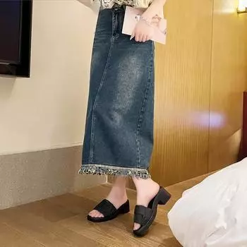 2025 Весна Лето Новый Стиль Водонепроницаемые Шлепанцы С Толстой Подошвой Модные Женские Тапочки Из ПВХ На Высоком Каблуке 36-37 чёрный