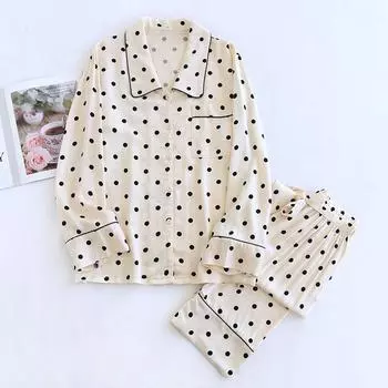 2025 Весна/Лето Новый женский пижамный комплект, брюки с длинными рукавами из вязкого волокна, комплект из двух предметов, высококачественный кардиган Home Fury, для женщин M