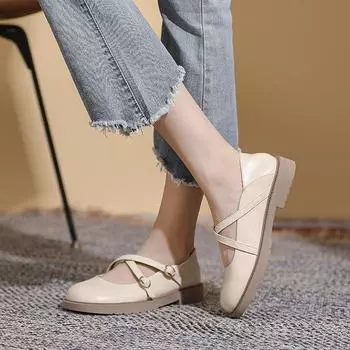 2025 Весна Лето Обувь Женская Плоская Мода Женские Туфли Мэри Джейн Мягкие Слипоны Плюс Размер 42 35 чёрный