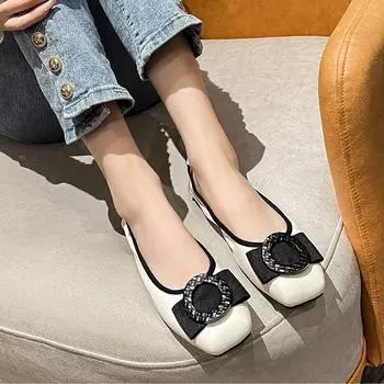 2025 Весна Лето Обувь Женская Плоская Обувь Элегантные Женские Брендовые Туфли-лодочки Одинарные Мягкие Большие Размеры 42 Желтый Черный 35 чёрный