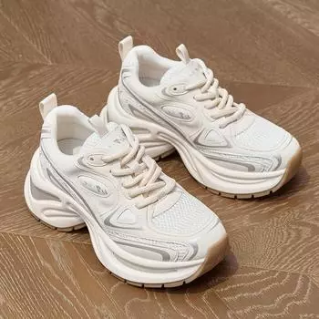 2025 Весна Лето Обувь Женские Модные Кроссовки Дышащая Сетчатая Обувь Увеличивающая Рост 7 см Брендовые Женские Кроссовки 35 бежевый