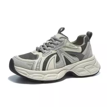 2025 Весна Лето Обувь Женские Модные Кроссовки Дышащая Сетчатая Обувь Плоская Толстая Подошва 5 см Брендовые Женские Кроссовки 35 серый