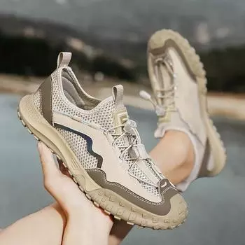 2025 Весна Мужская Обувь Сетчатая Повседневная Обувь Дышащая Повседневная Обувь Gouging Мужская Полая Уличная Ленивая Обувь 38 бежевый