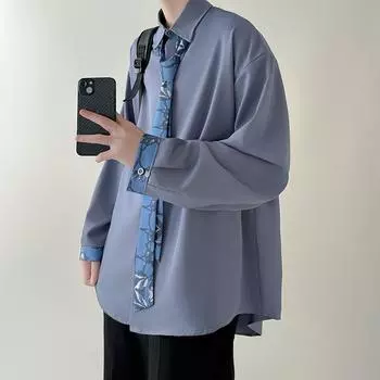 2025 Весна Мужская Рубашка Мужские Модные Красивые Рубашки Мужские Рубашки В Гонконгском Стиле Высококачественная Парная Рубашка Мужская Удобная Уличная Рубашка 2XL серый