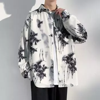 2025 Весна Мужские Роскошные Цветочные Принты Рубашки Мужские Рубашки Повседневная Мужская Дизайнерская Одежда Уличная Одежда Рубашки С Пуговицами На Лацканах 2XL белый