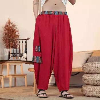 2025 Весна Мужские Тонкие Японские Штаны-Кимоно Женские Мужские Самурайские Черные Шаровары Мужские Свободные Эластичные Брюки Для Косплея В Китайском Стиле M красный