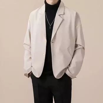 2025 Весна Мужской Молодежный Блейзер Корейские Костюмы и Блейзер Высокого Качества Классические Модные Блейзеры Мужские Красивые Однотонные Деловые Пальто L абрикосовый