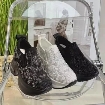 2025 Весна/Осень Белые Туфли со Стразами - Стильные Высококачественные Корейские Женские Кроссовки 35 белый