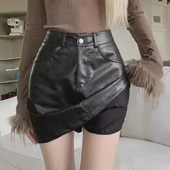 2025 Весна/Осень Черная Узкая Юбка Из Искусственной Кожи С Высокой Талией - Модный Корейский Стиль 4XL кофейный