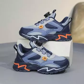 2025 Весна Осень Детская Обувь Кроссовки Для Мальчиков Дышащая Сетка PU Кожа Спортивные Беговые Детские Кроссовки Для Девочек Повседневная Обувь 30 синий