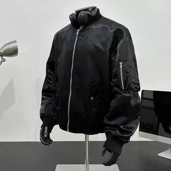 2025 Весна Осень Мужская Куртка-Бомбер Повседневная Легкая Куртка для Мужчин Спортивная Ветровка Пальто На Молнии С Карманами Одежда L чёрный