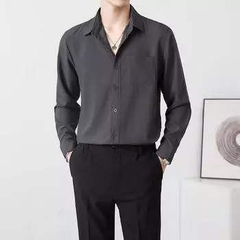 2025 Весна Осень Мужские Однотонные Повседневные Рубашки Мужские Черные Приталенные Рубашки С Отложным Воротником Мужская Деловая Рубашка 4XL белый