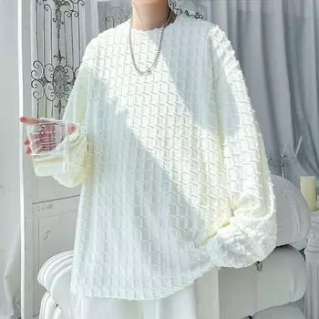 2025 Весна Осень Мужские Повседневные Футболки С Длинным Рукавом Мужские Однотонные Свободные Футболки С Круглым Вырезом Мужские Свободные Хип-Хоп Повседневные Топы Футболки L бежевый