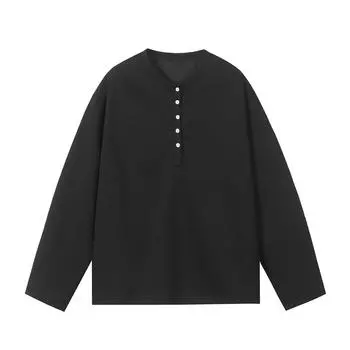 2025 Весна Осень Мужские Уличные Толстовки Мужская Мода Свободный Повседневный Ретро Пуловер Мужской O-образный Вырез Топы Футболки Мужская Толстовка 2XL чёрный